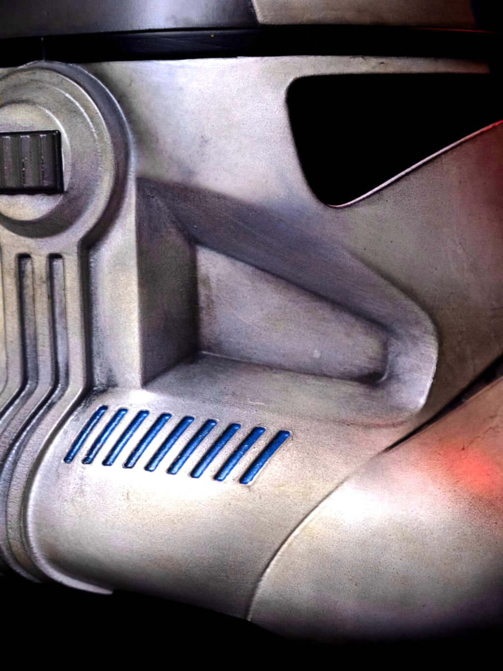 Clone Trooper Helmet side detail cheek vents and visor white blue Star Wars helmet cosplay prop