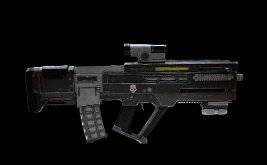 Helldivers Liberator Prop angled profile futuristic assault rifle from Helldivers high detail cosplay build