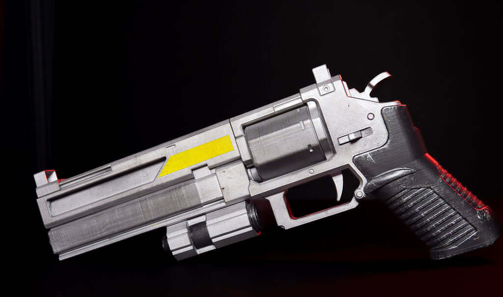 Helldivers P4 Senator Prop three quarter front view futuristic revolver Helldivers sidearm cosplay display prop