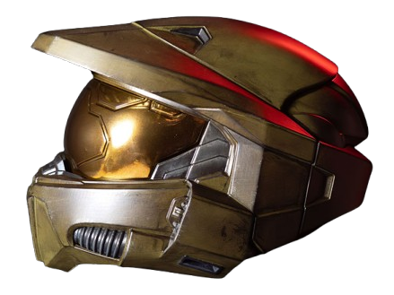 Halo Master Chief helmet side view with gold visor on a clear background