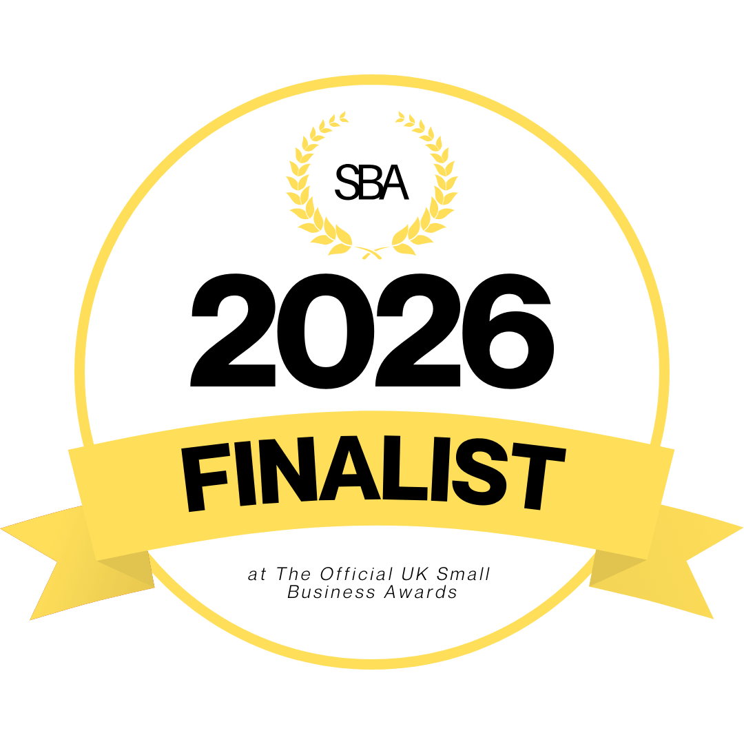 2026 SBA Finalist badge for the Official UK Small Business Awards on a white background
