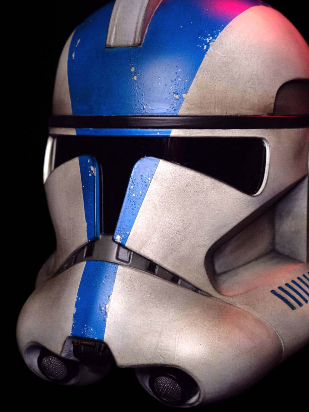 Clone Trooper Helmet close up faceplate blue stripe Phase II clone helmet high detail cosplay build