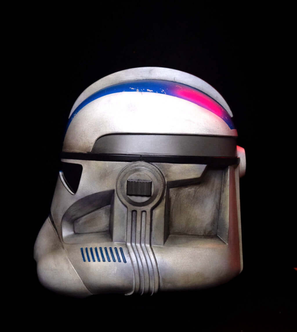 Clone Trooper Helmet side view white and blue Galactic Republic trooper helmet detailed cosplay armour