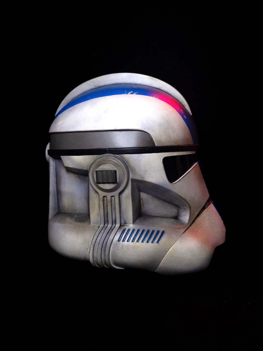 Clone Trooper Helmet angled side profile white blue Galactic Republic trooper helmet cosplay armour