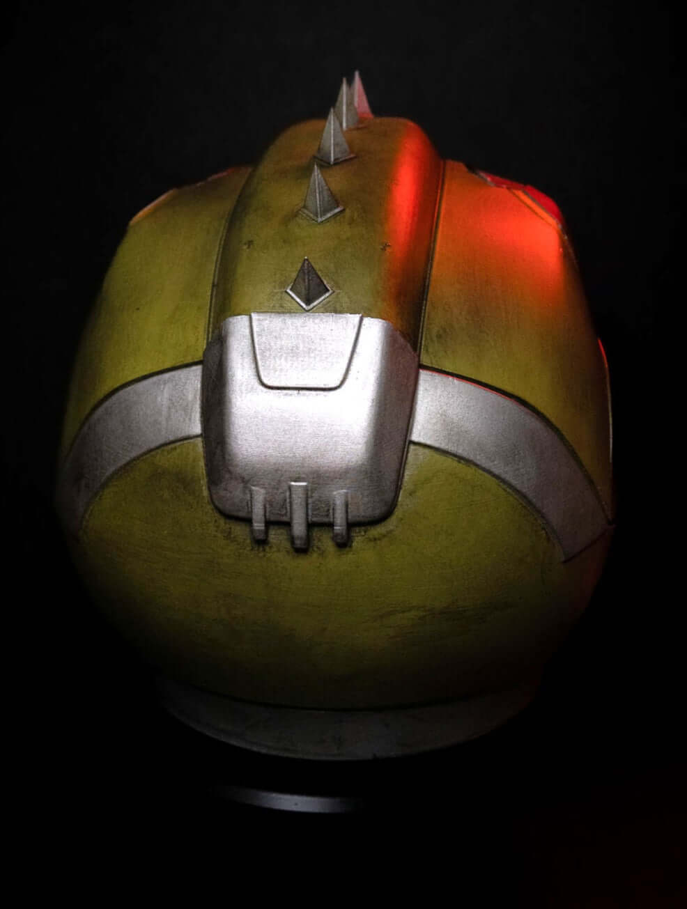 Doom Slayer Helmet top front view weathered green Praetor helmet detailed Doom cosplay prop