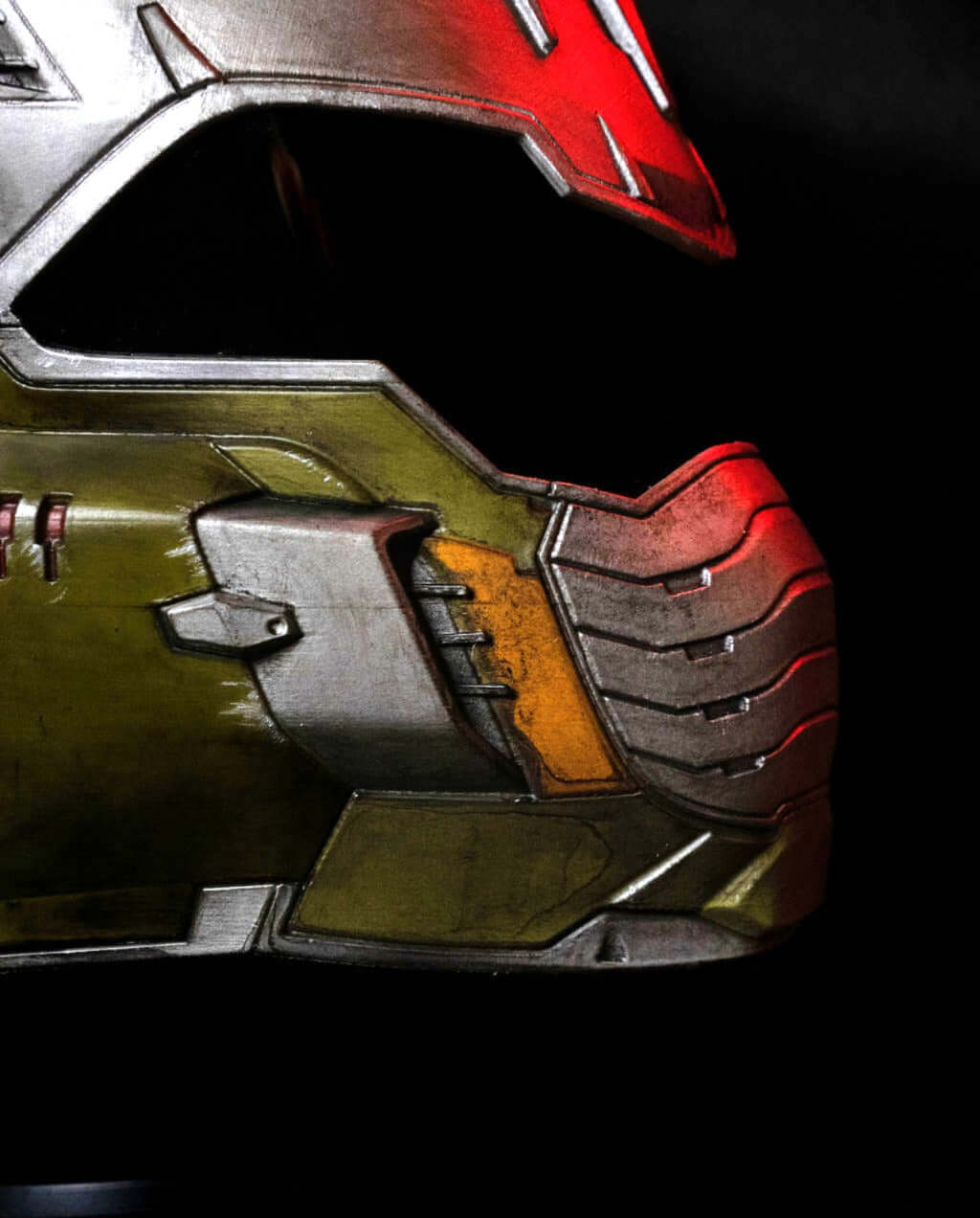 Doom Slayer Helmet rear side angle green futuristic Praetor suit helmet high detail cosplay piece