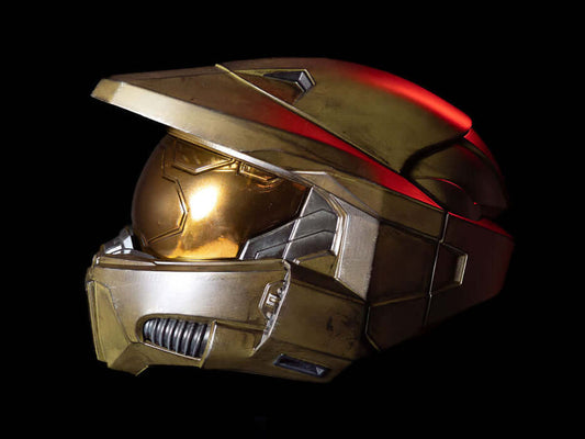 Halo Master Chief Helmet side view gold visor detailed Spartan armour cosplay prop
