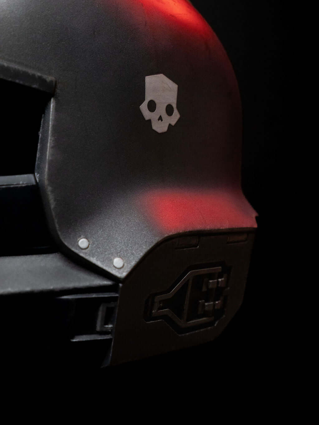 Helldivers Helmet side view black futuristic combat helmet detailed Helldivers armour cosplay prop