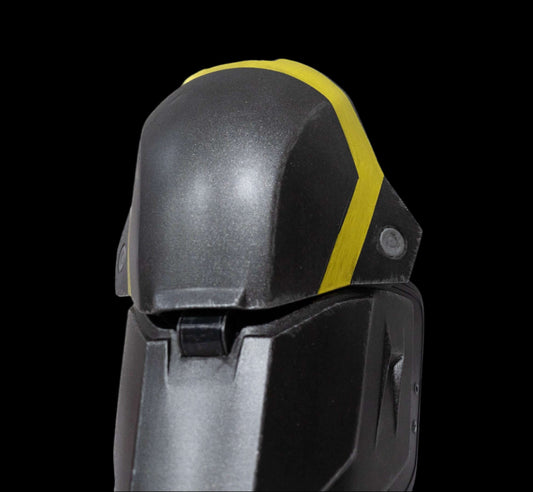 Helldivers Shinguards angled side profile futuristic combat shin armour detailed cosplay build