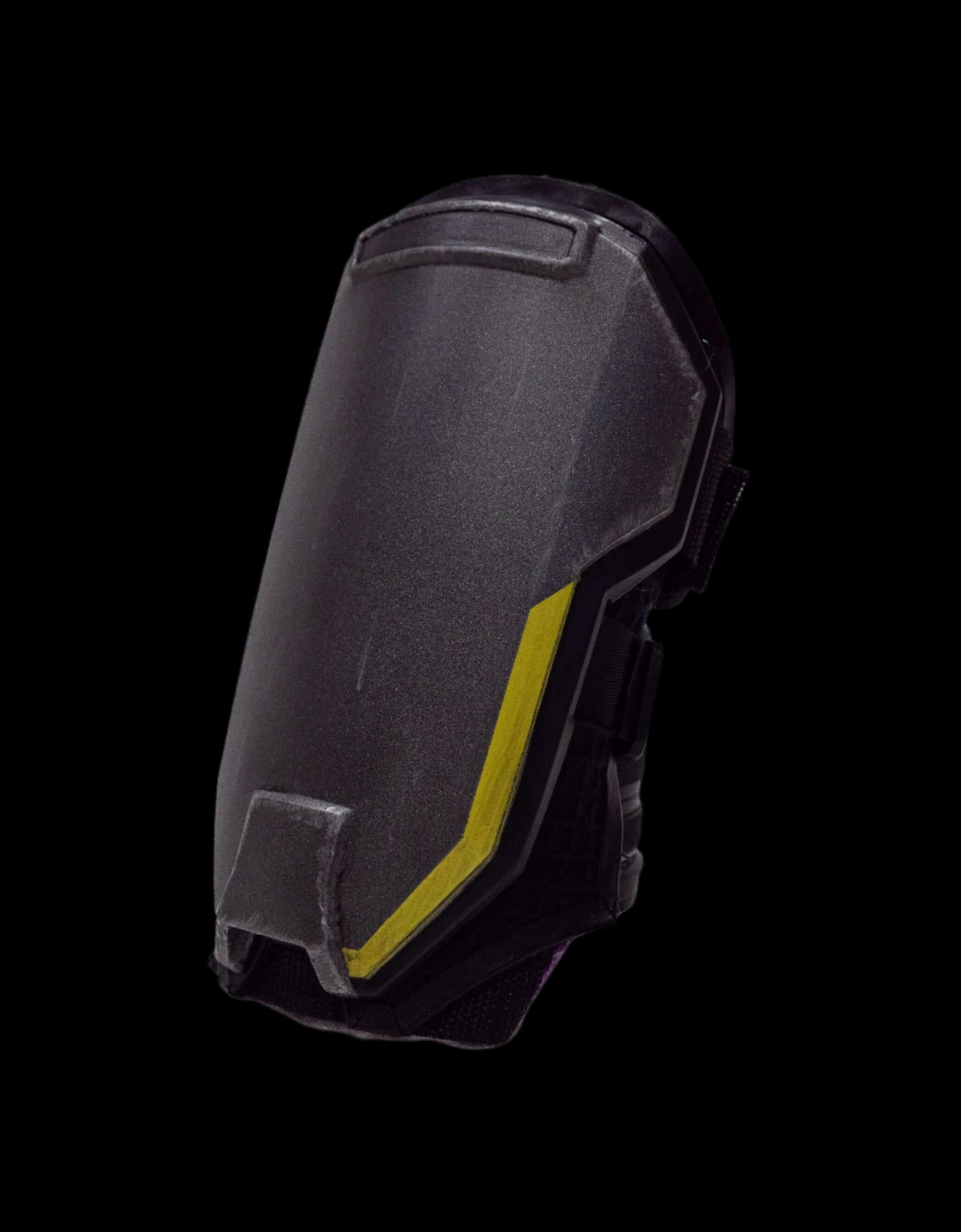 Helldivers Wristguards angled side view black and yellow sci fi forearm armour cosplay prop