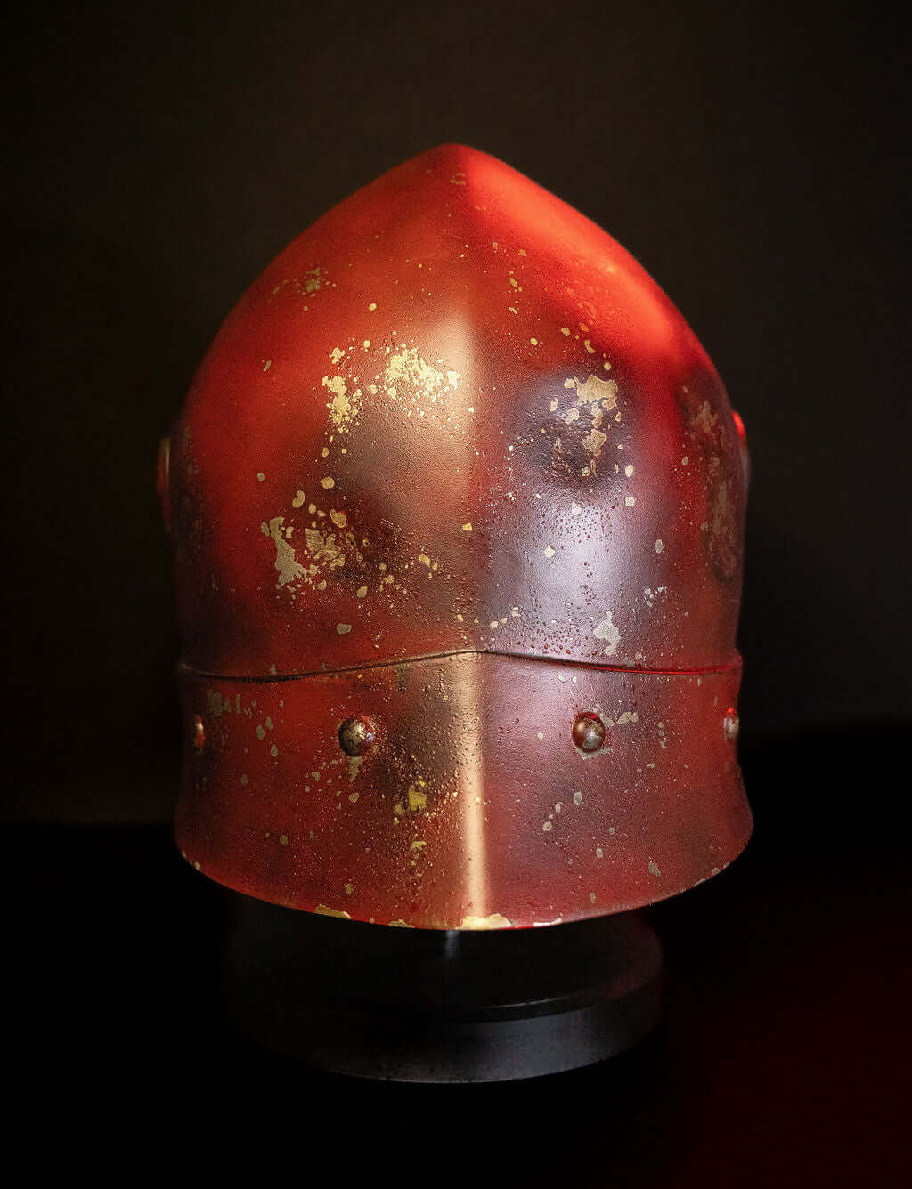 Trench Crusade Helmet three quarter view rusted steel crusader helmet gritty trench warfare cosplay piece